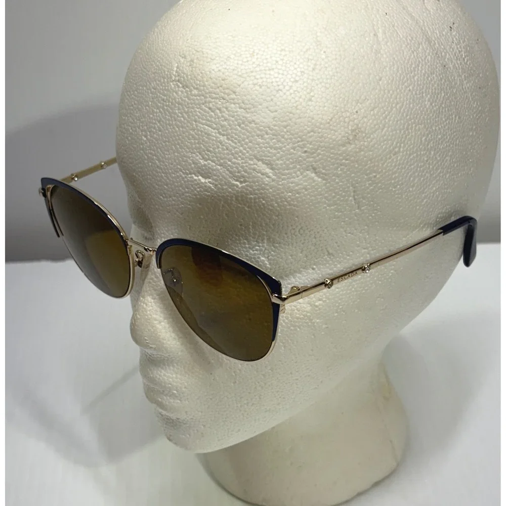 Escada SESB16S Womens Sunglasses Navy Blue Gold Rhinestone Italy 57-17-140